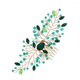 Hair Clips 5 Teeth Side Combs With Color-preserving Alloy Green Crystal Leaves For Bridesmaid Wedding Dating Shopping