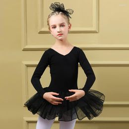 Stage Wear Kids Winter Professional Performance Ballet Swan Lake Black Mesh Tulle Skirt Tutu Children Long Sleeve Leotard Two Piece Suit