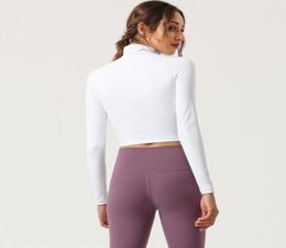 New Double-sided Solid Colour Sport Long Sleeve T-Shirt Align Running Women Yoga Jacket Casual Fitness Tight Zip Summer Thin Display Quick Dry Slimmer20216920384