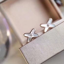 Stud Earrings High Quality Exquisite Jewelry Rose Gold Natural Stone Crossed For Women Sweet Charm Fashion Party Earring