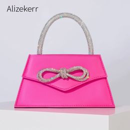 Evening Bag Bow Satin Handbags Elegant Boutique Crystal Top Handle Clutch Purses Chain Crossbody Bags Wedding Party 231108