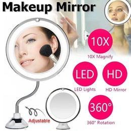 Compact Mirrors Flexible 360° Rotation Magnifying Suction Cup 10X Makeup Mirror Cosmetic Mirror LED Vanity Mirror Bathroom Mirror 231109