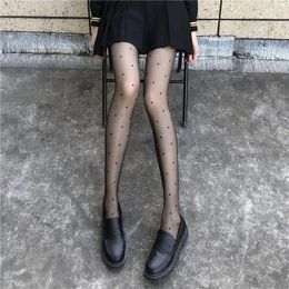 Women Socks CHAOZHU 1 Piece Dots Hearts Black White Thin JK Sexy Crystal Tight Translucent Pantyhose Daily Leg Wear