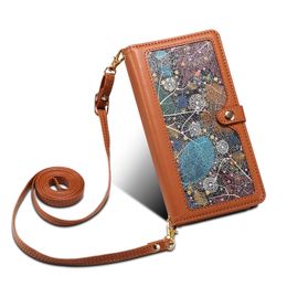 Luxury Crossbody Graffiti Zipper Vogue Phone Case for iPhone 15 14 13 Mini 12 11 Pro Max XR XS Stylish Multi-functional Multiple Card Slots Leather Wallet Bracket Shell