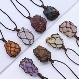 Pendant Necklaces Reiki Natural Crystal Raw Stone Rope Wrap Necklace Semi-precious Irregular Agate Handmade Charms