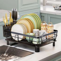 Dish Racks Dish Drying Rack With Drainboard Dish Storage Racks With Removable Utensil Holder And Knife Slots Dish Drainer Kitchen Sink 231109