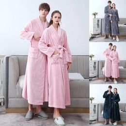 Women's Sleepwear Women Warm Kimono Robe Plush Fleece Bathrobes Soft Long Sleeve Lace Up Night-robe Loungewear Pyjama Dress