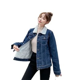 Women's Fur Faux Fur Keramo Winter Fleece Denim Coats Women Faux Thicken Plus Velvet Jacket Female Vintage Warm Frayed Overcoat Outwear Autumn Tops 231109