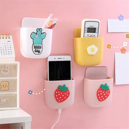 Hooks & Rails Cartoon Wall Mounted Remote Control Storage Box Organizer Mobile Phone Plug Bracket Multifunction Charging Stand