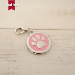 30mm paw print dog id tags for pets metal round dog name tags collar cat puppy blank dog charm ZZ