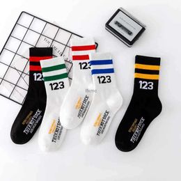 Men's Socks 22 New Trendy Brand Rrr123 Beige Stripe Digital Mid Tube High Street Ins and Women's Sports Pure CottonL8Q9