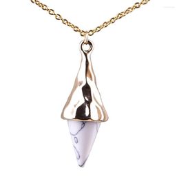 Chains Cone White Marble Quartz Pendant Necklace Stainless Steel Chain