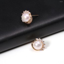 Stud Earrings Natural Freshwater Pearl Round Metal Edging Charm Jewelry For Women Girlfriend Party Wedding Accessories Gift