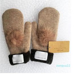 Designer Women's Gloves for Winter Cashmere Mittens Glove with Lovely Fur Ball Outdoor sport warm Winter Gloves