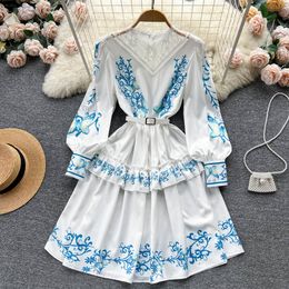 2023 Casual Dresses New Fashion Ruffles Sleeve Lace Hollow Out Summer Dress Women's Print High Waist Runway Dress Vestidos Da Festa