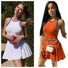 Casual Dresses Women Summer Sporty Wear Pleated Dress Simple Sleeveless Mini Short Girls Tennis Sundress Cami Shirt