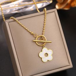 Pendant Necklaces Stainless Steel Necklaces Exquisite Cartoon Flower Shell Pendant Toggle Button Chain Choker Fashion Necklace For Women Jewelry 231109