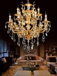 Modern Luxury 12 Arms Crystal Chandelier Lamp Gold Pendant Light Suspension Lustre Crystal Indoor Light for Foyer Lobby MD8857 L8+4 D750mm H750mm