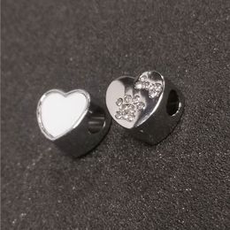 sublimation blank heart charms paw and bones photo bead metal fashion hot transfer printing material consumables with zircon
