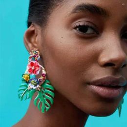 Dangle Earrings Gold Colour Big Leaf Drop 2023 For Women Fashion Vintage Geometric Yellow Green Long Hollow Metal Earring Jewellery