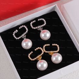 Designer Pearl Golden Earrings 18K Plated Copper Earrings Studs Women Classic Chic Earrings