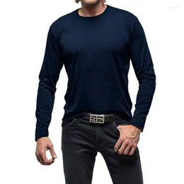 Men's T Shirts 2024 Long Sleeve T-shirts Spring Cotton Workwear Tee Tops Solid Colour Pullovers Male