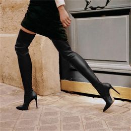 Boot's Large Knee Stretch Boots Autumn And Winter European American Sexy Pointed High Thin Heel 231109