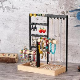 Hooks Jewelry Organizer Stand With Wooden Base Holder Hanger Multifunctional Detachable For Bracelets Earrings Rings Watches