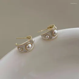 Hoop Earrings Autumn And Winter Irregular Unique Imitation Pearl C- Shaped For Women Fashion Elegant Metal Jewellery Gifts