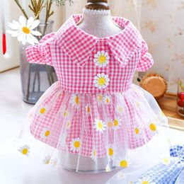 Dog Apparel Cat Dress Shirt Plaid&Flower Skirt Pet Puppy Spring/Summer Outfit 5 Sizes 3 Colours