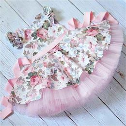 Girl Dresses Baby Girls Princess Dress Kids Summer Clothing Sleeve Floral Tulle Tutu Wedding Party Gown Outfits 0-4Y