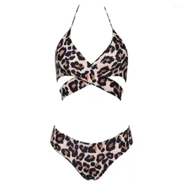 Women's Swimwear 2023 High Waist Swimsuit Push Up Women Sexy Cross Leopard Bikini Plus Size Set