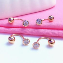 Stud Earrings 585 Purple Gold Plated 14K Rose Inlaid Crystal Bead U-Shaped For Women Simple Style Classic Fashion Jewellery