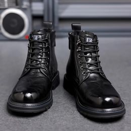 Boots Top Quality Designer Vintage Leather Men Snow Business Fashion Genuine Lace Up Outdoor Motorcycle 231108