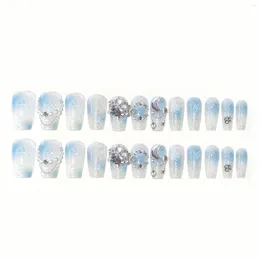 False Nails Blue With Glitter Setting Chip-Proof Smudge-Proof Fake For Stage Performance Wear