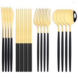 Dinnerware Sets 12-16Pcs Black Gold Set Chopsticks Knife Fork Spoon Cutlery Luxury Stainless Steel Flatware Korean Tableware