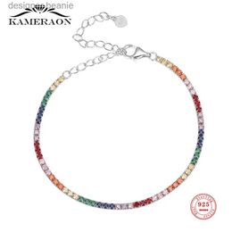 Charm Bracelets 925 Sterling Silver Rainbow Tennis Bracelet 2mm Round Diamond Chain for Men and Women Fine Jewellery Bright Wedding Party GiftsL231109