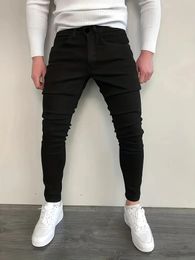 Men's Jeans Men Jeans Stretch Skinny Denim Pants Solid Color Black Blue Autumn Summer Luxury Street Harajuku Hip-Hop Style Slim Fit Trousers 231108