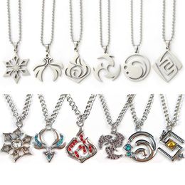Pendant Necklaces Hip Hop Genshin Impact Eye Of God Stainless Steel Necklace Grass Water Wind Thunder Fire Rock Cosplay Jewelry GiftPendant