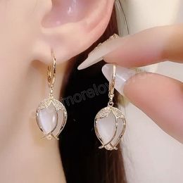Korean New Exquisite Tulip Flower Drop Earrings Fashion Temperament Versatile Simple Earrings White Opal Elegant Women Jewellery
