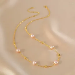 Choker Minar Classic Pink Color Natural Freshwater Pearl Charm Necklaces For Women Girls 14K Real Gold Plated Copper Necklace