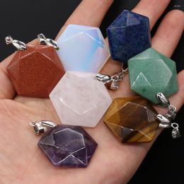 Pendant Necklaces Hexagon Natural Stone Agates Charm Lapis Lazuli /Green Aventurine For DIY Necklace Earring Jewellery Making 28x30mm