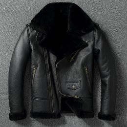 Men's Jackets 2023 Thick Wool Warm Coat Diagonal Zip Fur Collar Leather Jacket Black Winter European Size 231108