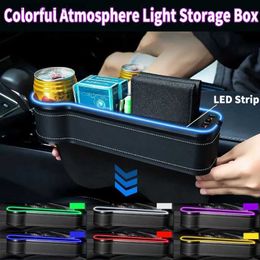 Car Organiser Car Seat Gap Organiser Storage Box Leather Belt LED Atmosphere Lamp USB Charging Function Universal Auto Interior Accessories Q231109