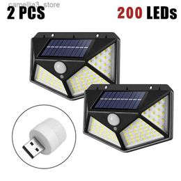 Solar Wall Lights Solar Wall Lights Outdoor Lamp Waterproof Motion Sensor Powered Sunlight Street Light for Garden Decoration 100LED solar light Q231109