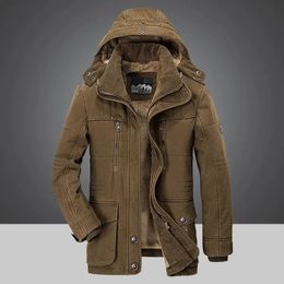 Mens Down Parkas Parka Outdoor Winter Jacket Plus Velvet Thick Warm Multi Pocket Jackets Solid Male Coat Large Size Clothing 231109