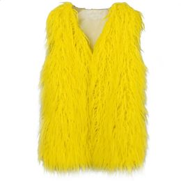 Women's Fur Faux Fur Winter long imitation wool fur vest warm waistcoat female white yellow jacket 231109