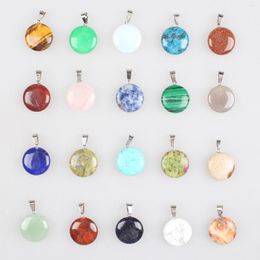 Pendant Necklaces Natural Stone Pendants Malachite Tiger Eye Crystal Agate Turquoise Round Charms Bracelets Necklace Jewellery Making