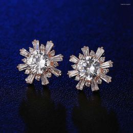 Stud Earrings HUAMI Daisy Flower Fine Jewelry Fashion Ear Piercing Zircon Pendientes De Mujer Wedding Party Korea Style