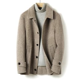 Wollmischungen für Herren Naizaiga 100 % australische Wolle Doppelseitige Wolljacke, kurzer einreihiger Mantel mit gepolstertem Revers, grauer Kamelmantel, Herrenbekleidung AF55 231109